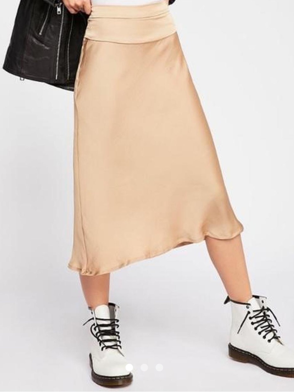 Free People Satin Midi Skirt in Champagne Cream